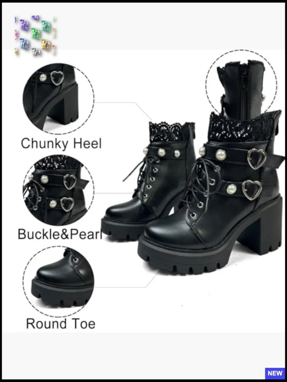 Platform Ankle Boots Chunky Heels Lace Buckle Gothic Cosplay Zip Punk Booties - Picture 6 of 6